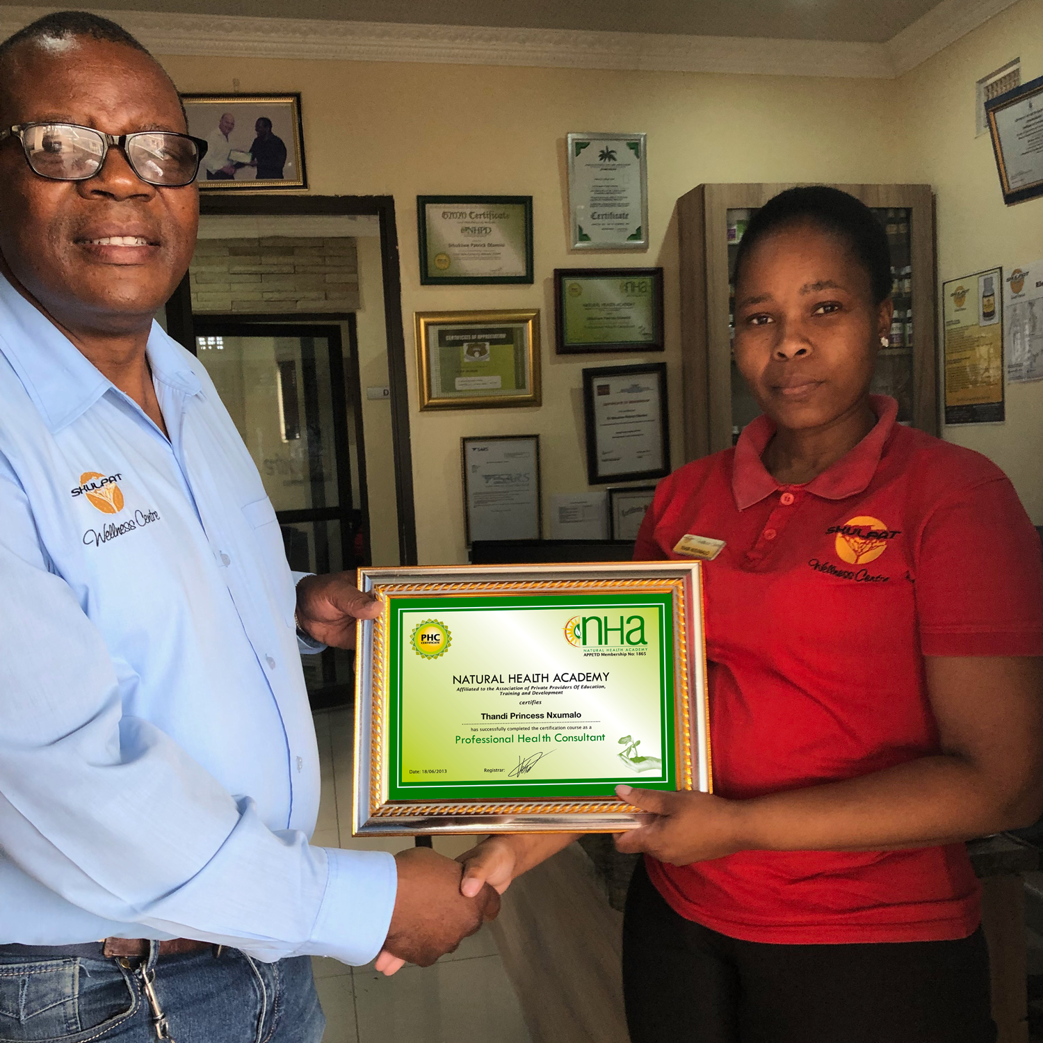 Receives her PHC CertificateProfessional Health ConsultantNHA (Natural Health Academy) from T/Dr Sbukiwe Patrick Dlamini
